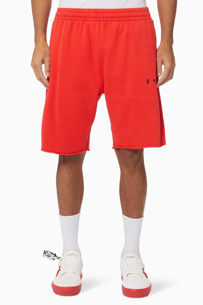 

Diagonal Cotton Sweatshorts, Red