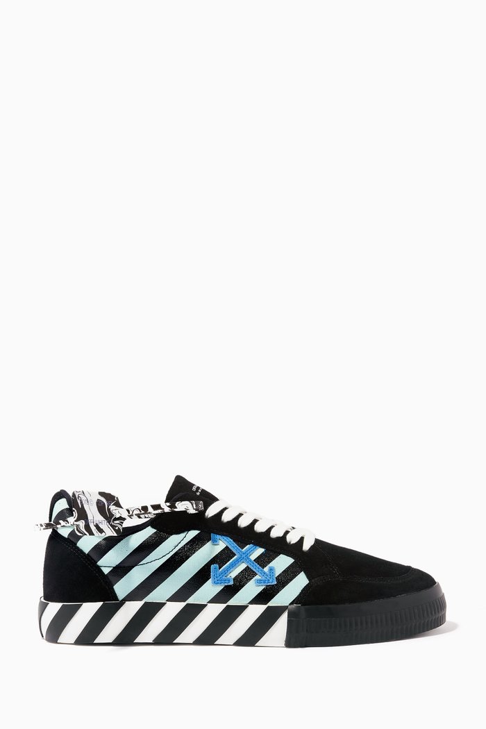 

Low Vulcanized Diagonal Print Sneakers in Suede & Leather, Black