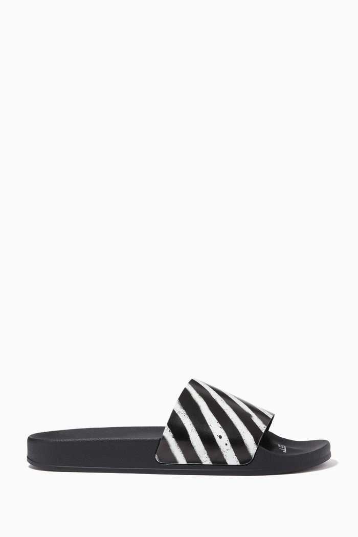 Zebra Print Slides in PU, Black