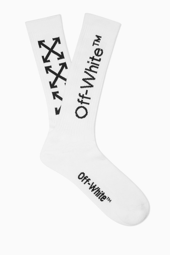 

Arrows Mid Length Socks in Cotton, White