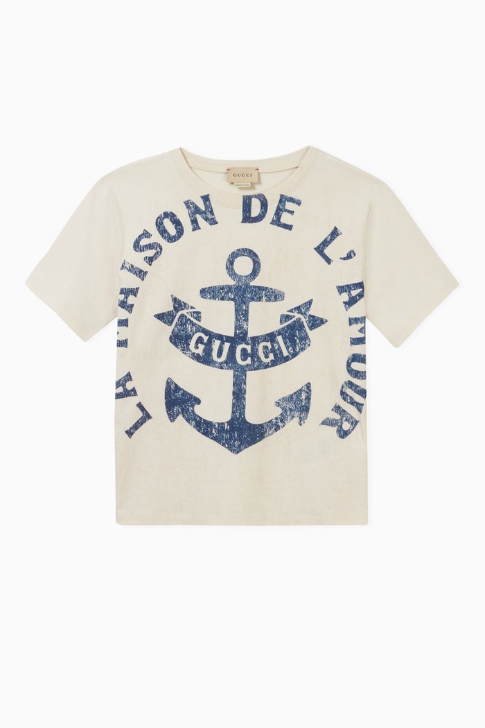 Anchor Print T-shirt in Cotton, Neutral