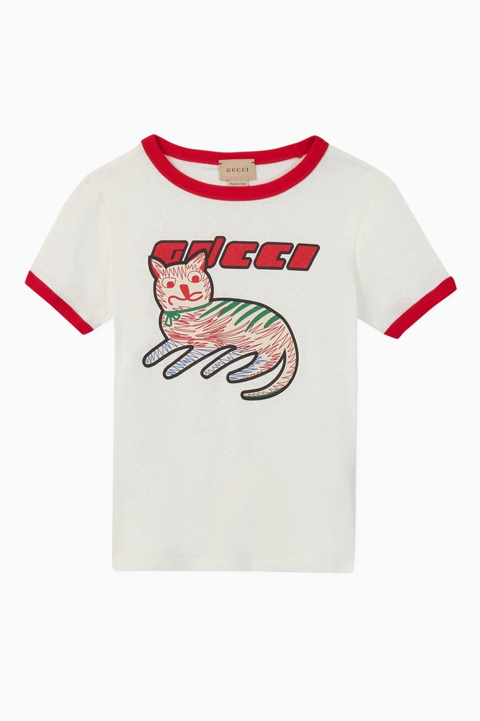 

Cat Print Cotton T-Shirt, White