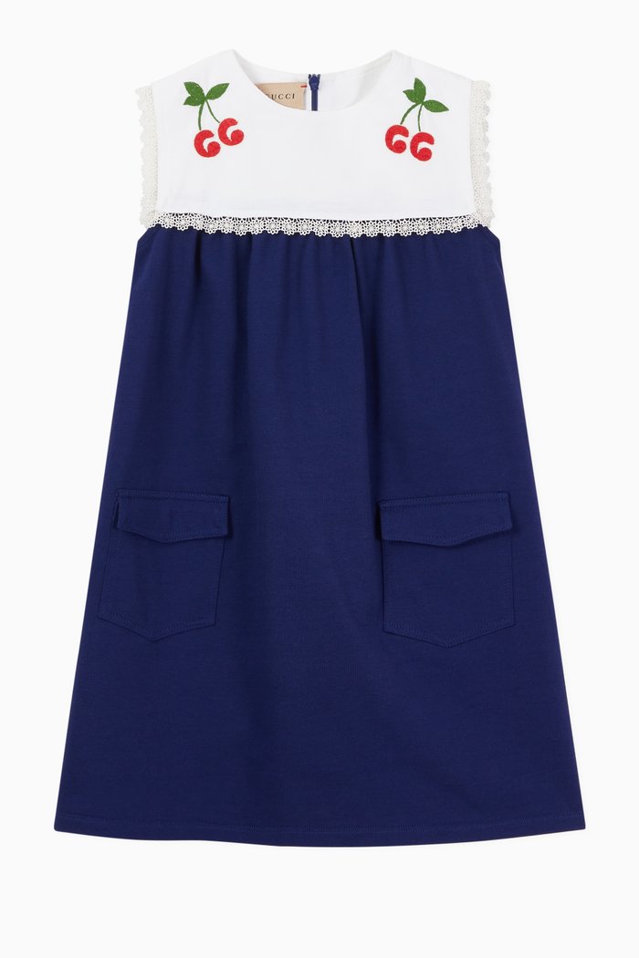 

GG Cherries Dress in Cotton, Blue