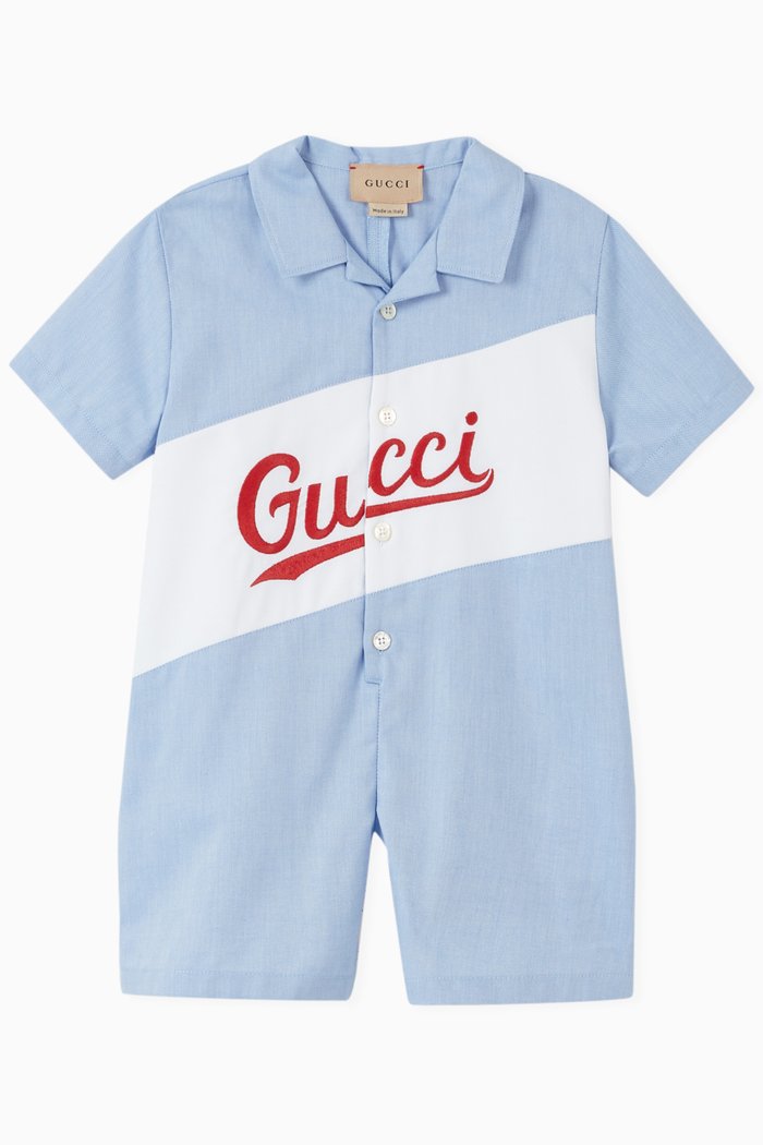

Gucci Script Cotton Romper, Blue