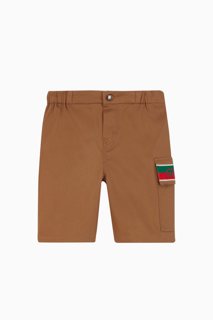 

Webbed Logo Cotton Shorts, Neutral