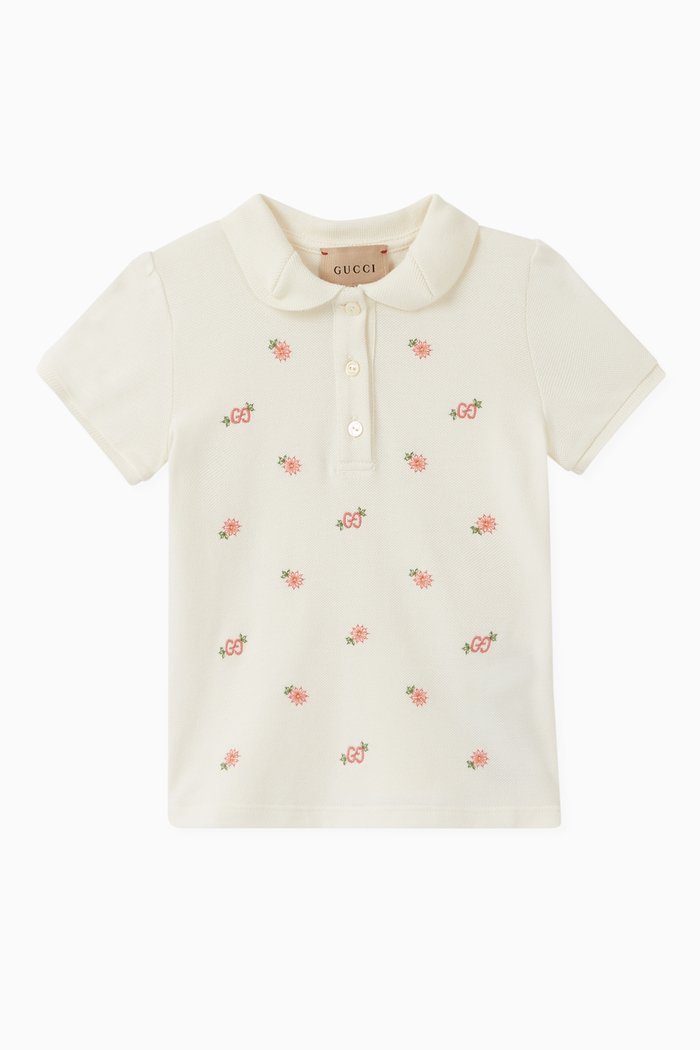 

Embroidered Polo T-shirt in Cotton Knit, Neutral