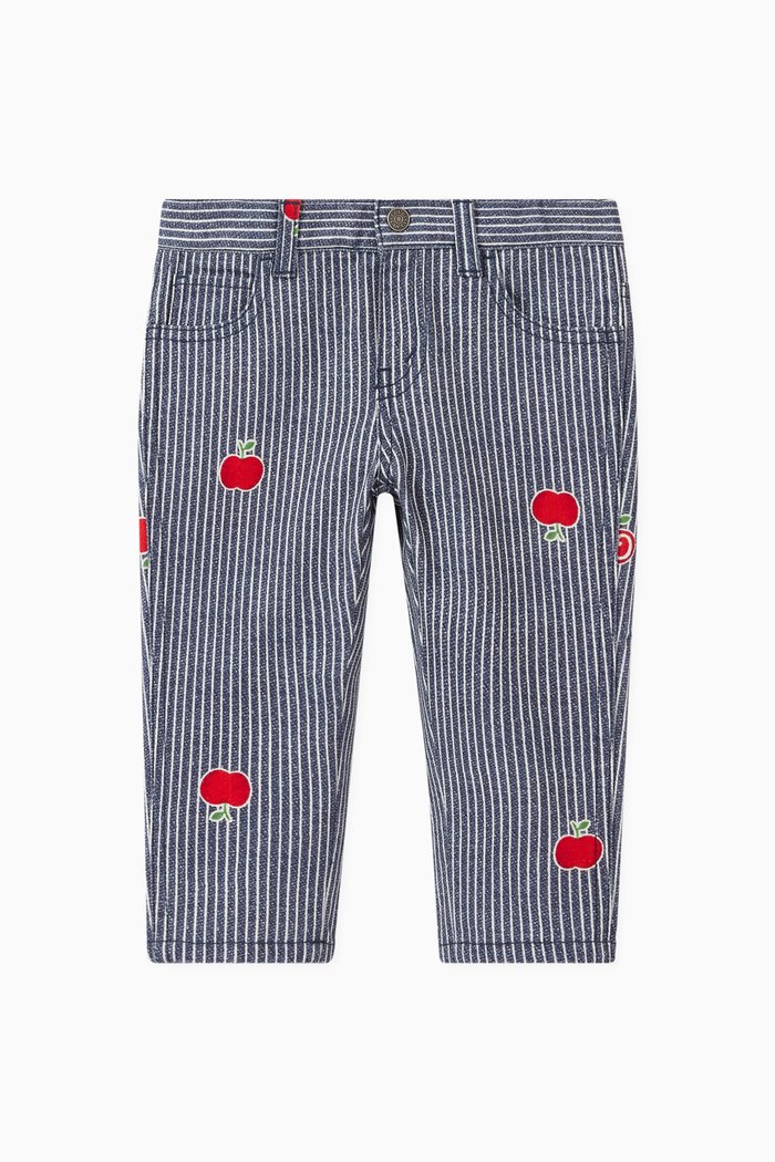 GG Apple Striped Trousers in Denim, Blue