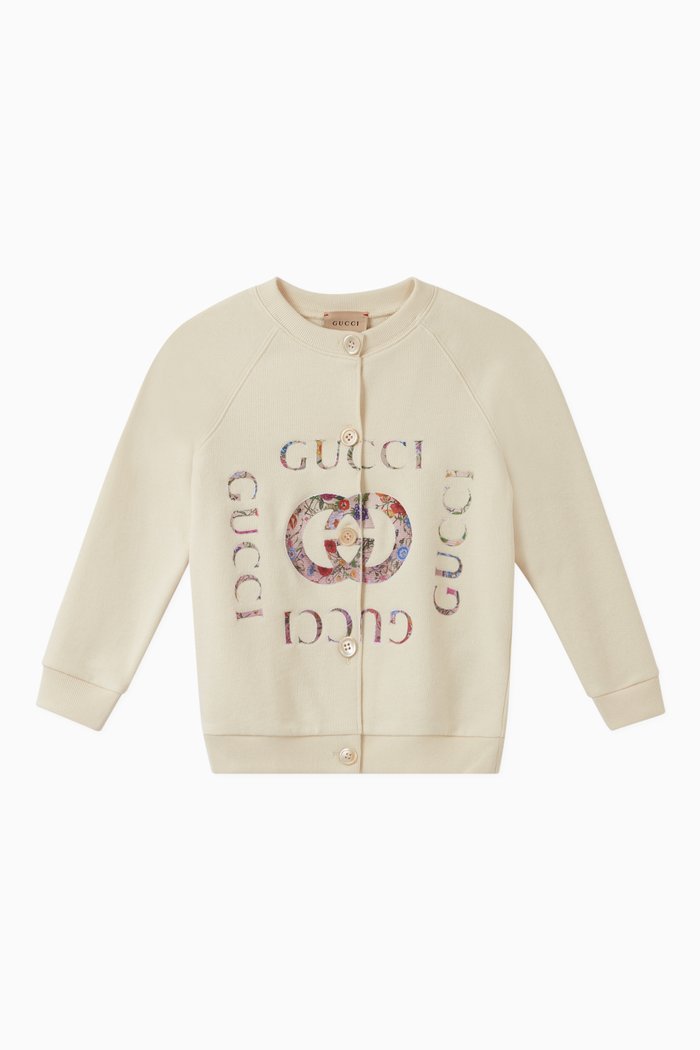 

Interlocking GG Cotton Knit Cardigan, Neutral