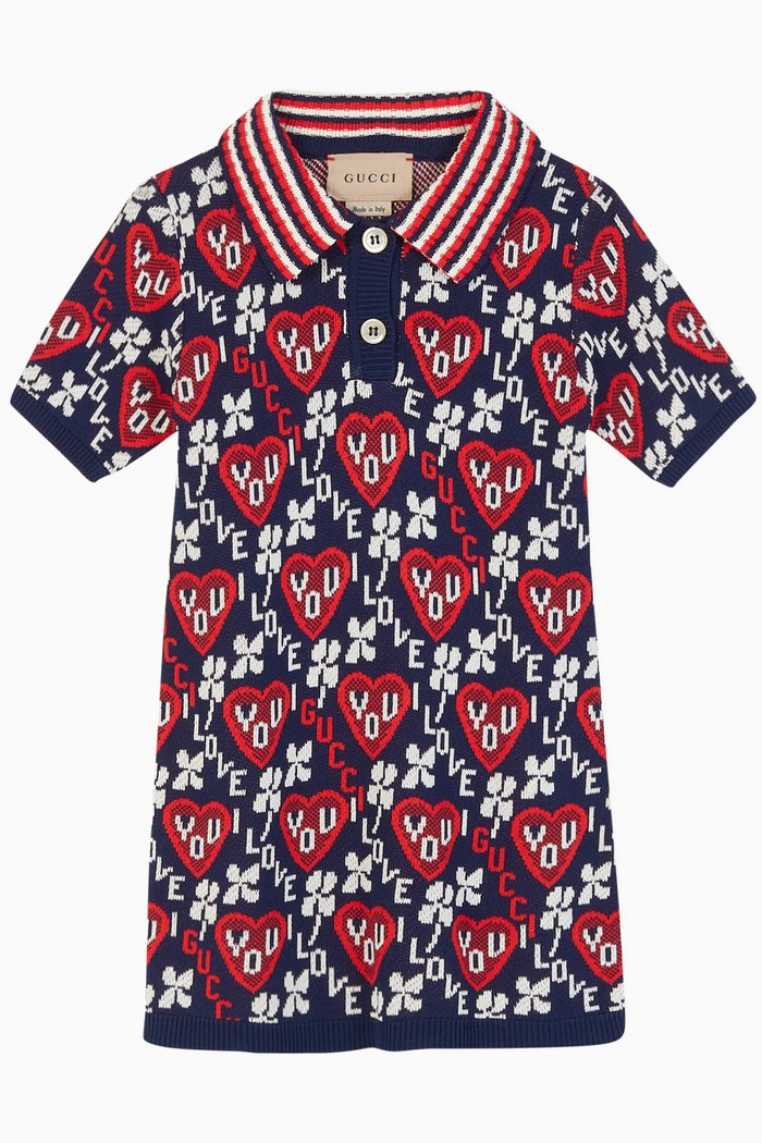 'Gucci I Love You' Knit Jacquard dress, Blue