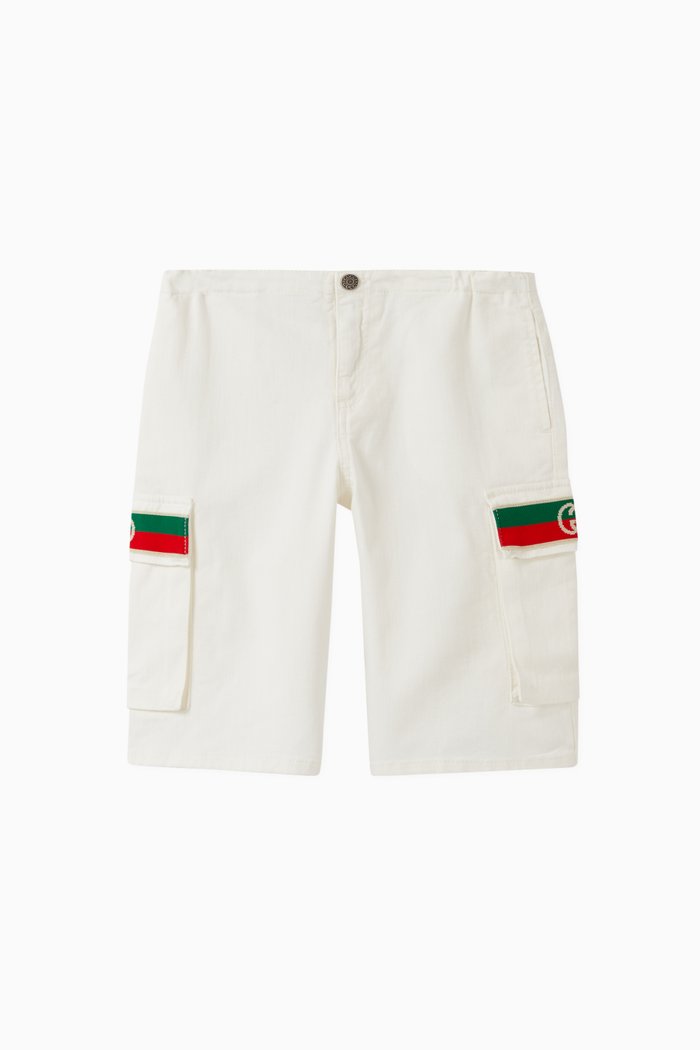 

Signature Web Denim Cargo Shorts, White