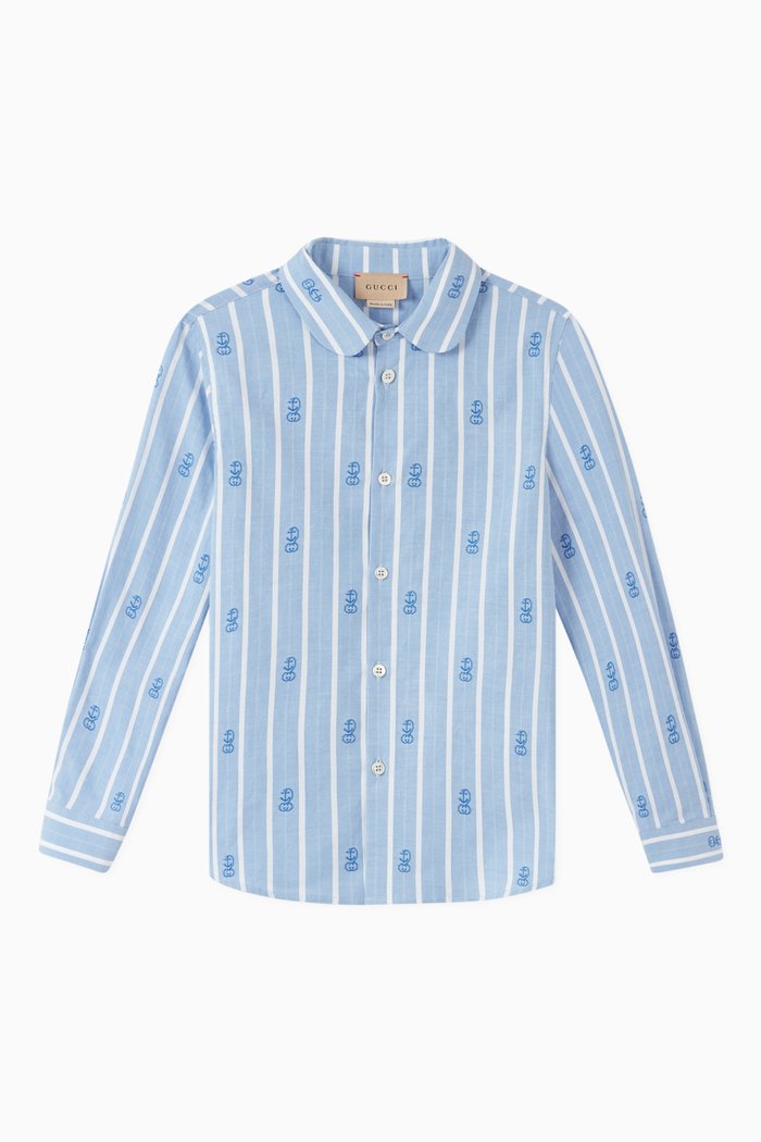 

Anchor & Interlocking G Stripe Shirt in Cotton, Blue