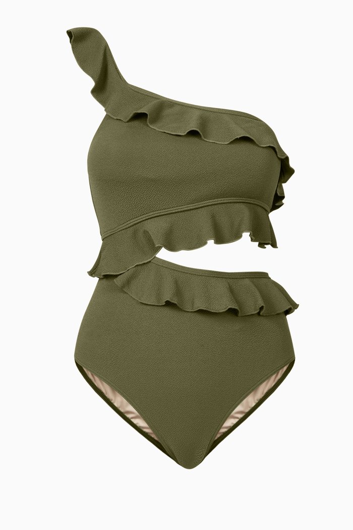 

Pear Ruffled One-Piece Swimsuit, Brown