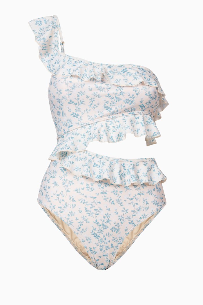 

Porcelain Ruffled One-Piece Swimsuit, Multicolour