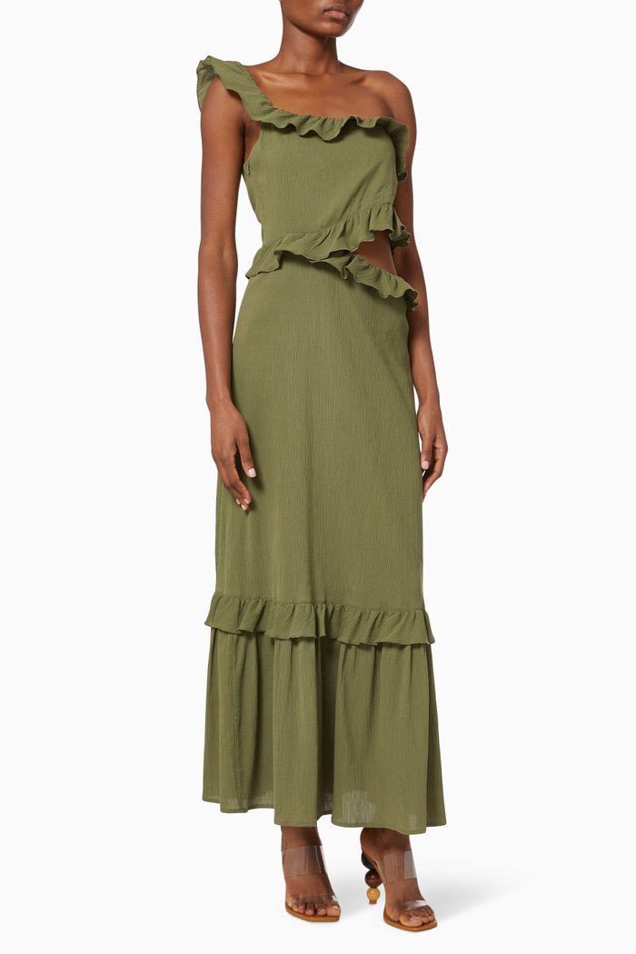 

Pear One Shoulder Tiered Dress, Brown