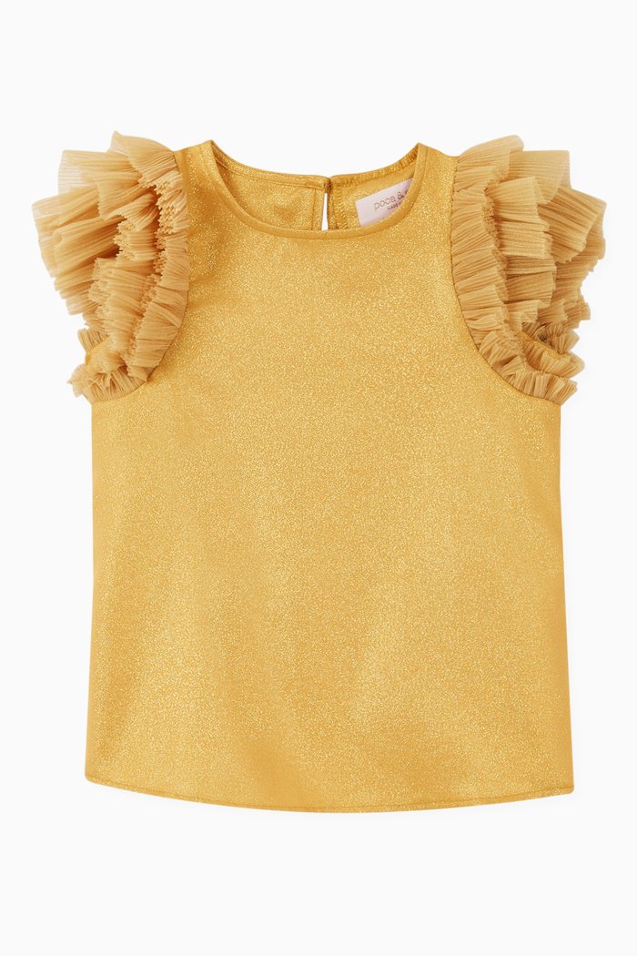 Tulle Frill Sleeve Blouse, Gold
