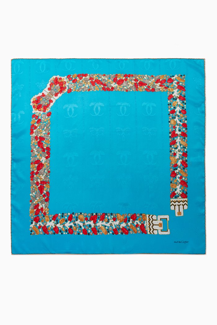 

Les must® de Cartier Panthère Square Scarf in Silk Twill, Blue