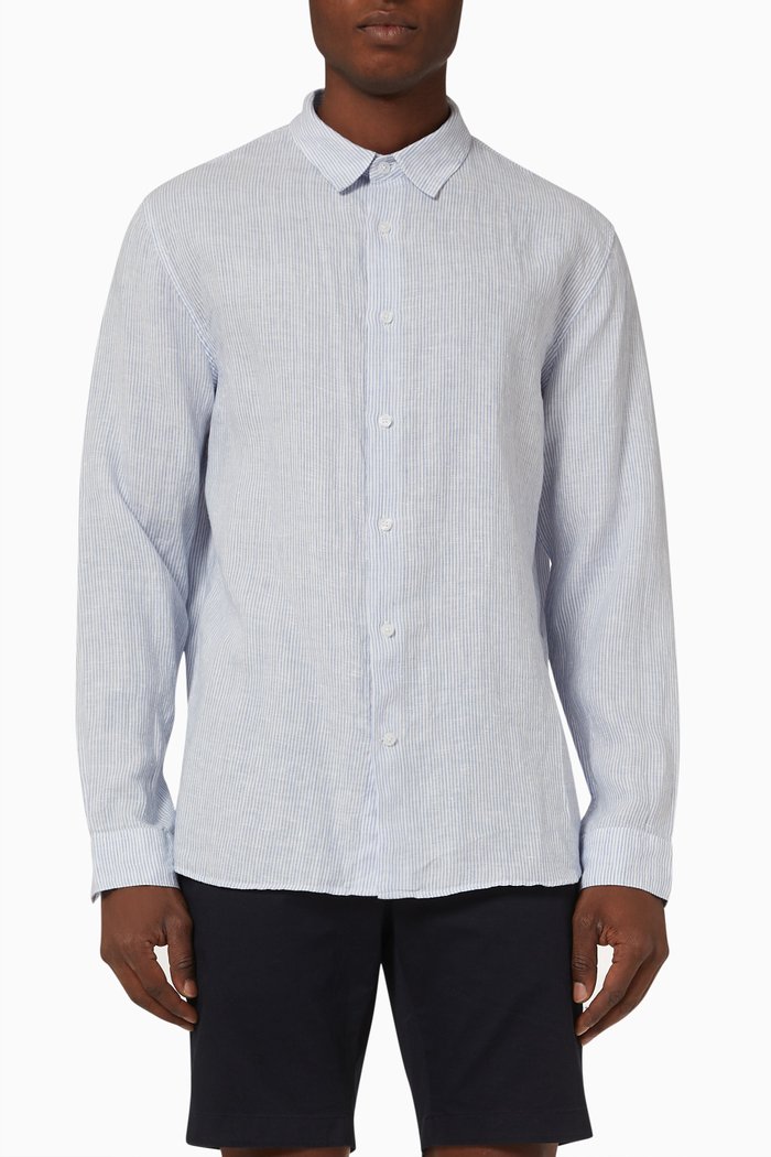 

Long Sleeve Shirt in Linen, Blue