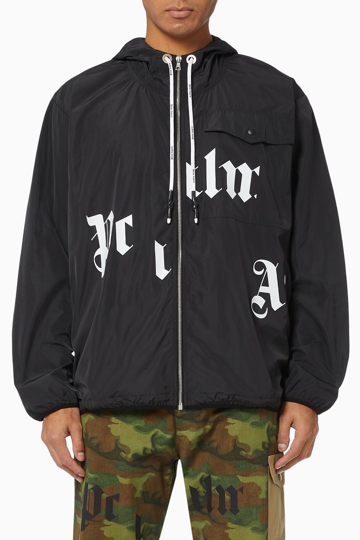 

Broken Logo Technical Windbreaker Jacket, Black