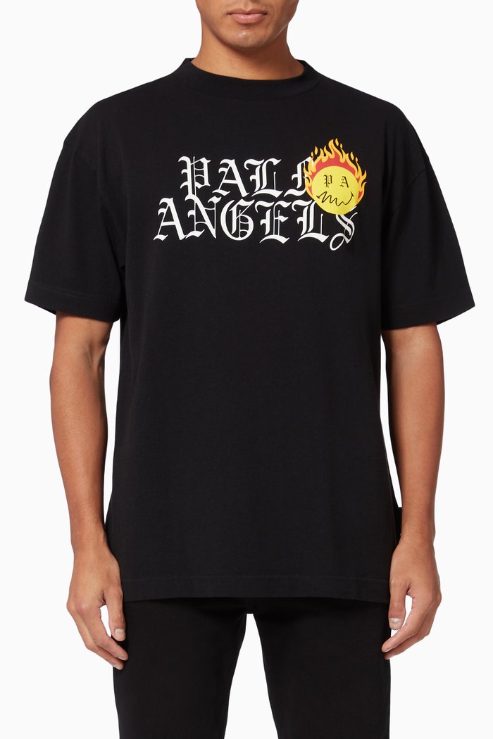 

Burning Head Logo Cotton T-Shirt, Black