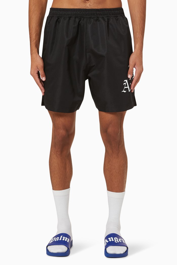 Gothic Logo Technical Shorts, Black
