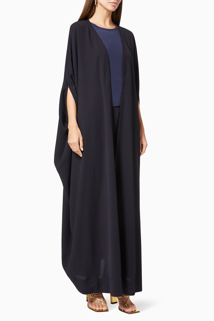 

Woven Abaya with Cape Sleeves in Japanese Crepe, Blue