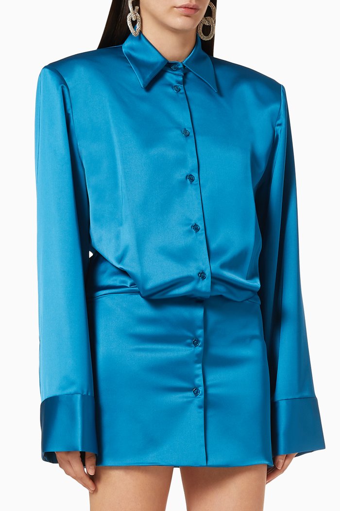 Margot Satin Shirt Dress, Blue