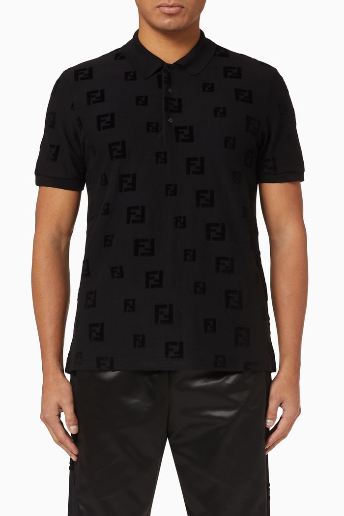 

FF Chenille Cotton Polo Shirt, Black