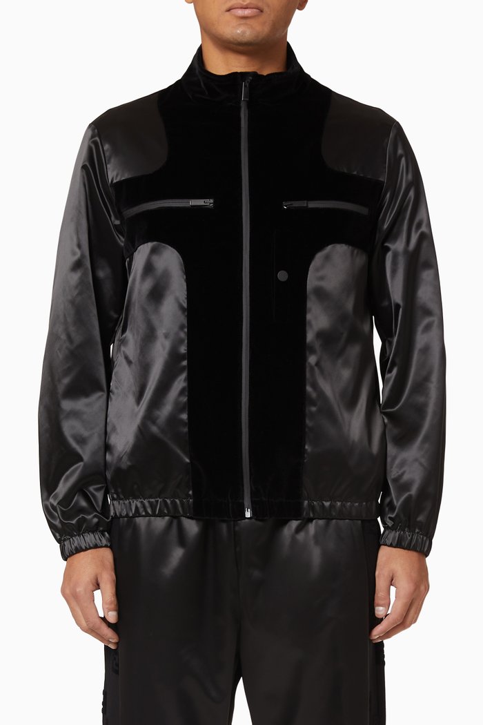 

Velvet Panel Satin Down Jacket, Black