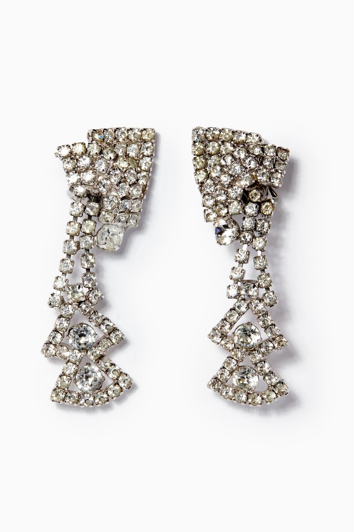 

Crystal Clip Earrings, Silver