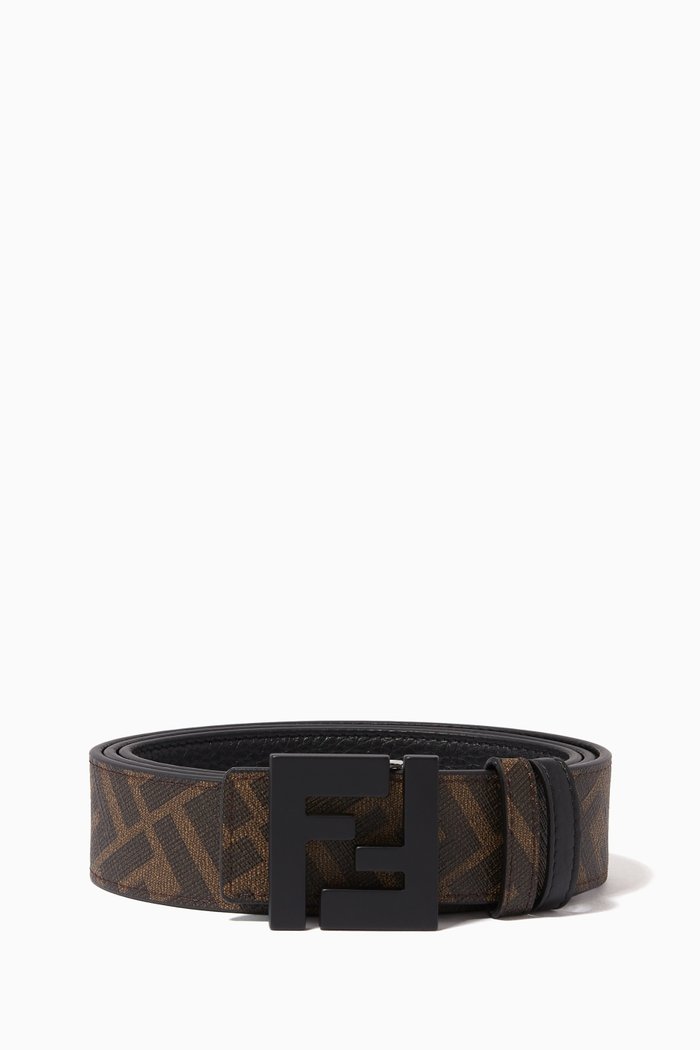 

FF Reversible Belt in Leather & Fabric, Brown