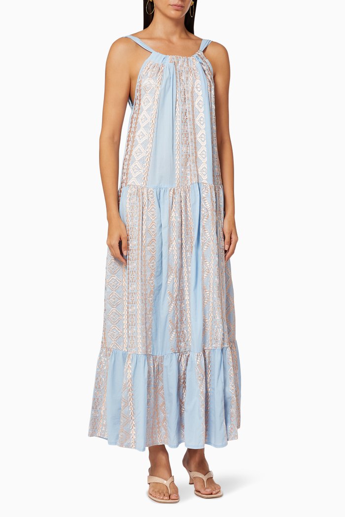 

Embroidered Dress in Cotton, Blue