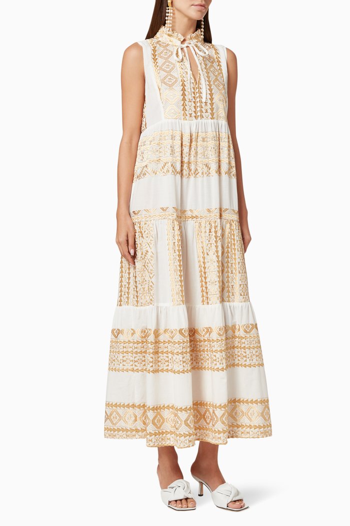 

Printed Tiered Dress, White