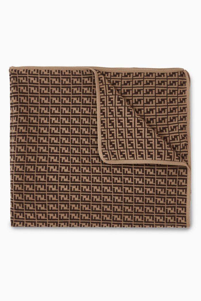 FF Motif Baby Blanket in Cashmere Blend, Brown