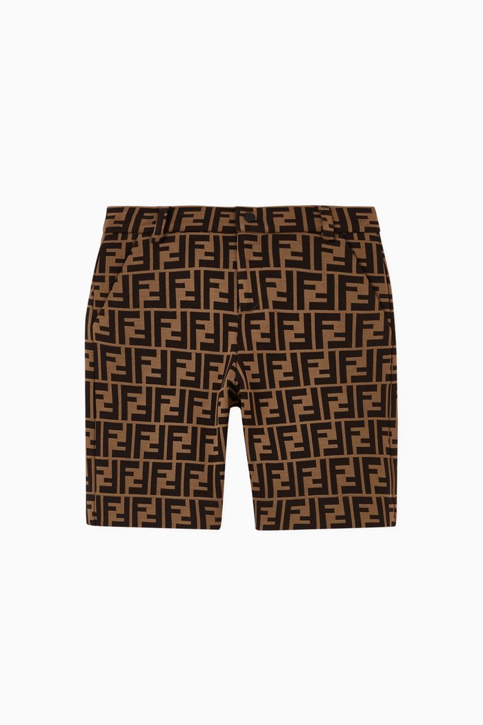 

FF Logo Cotton Blend Shorts, Brown