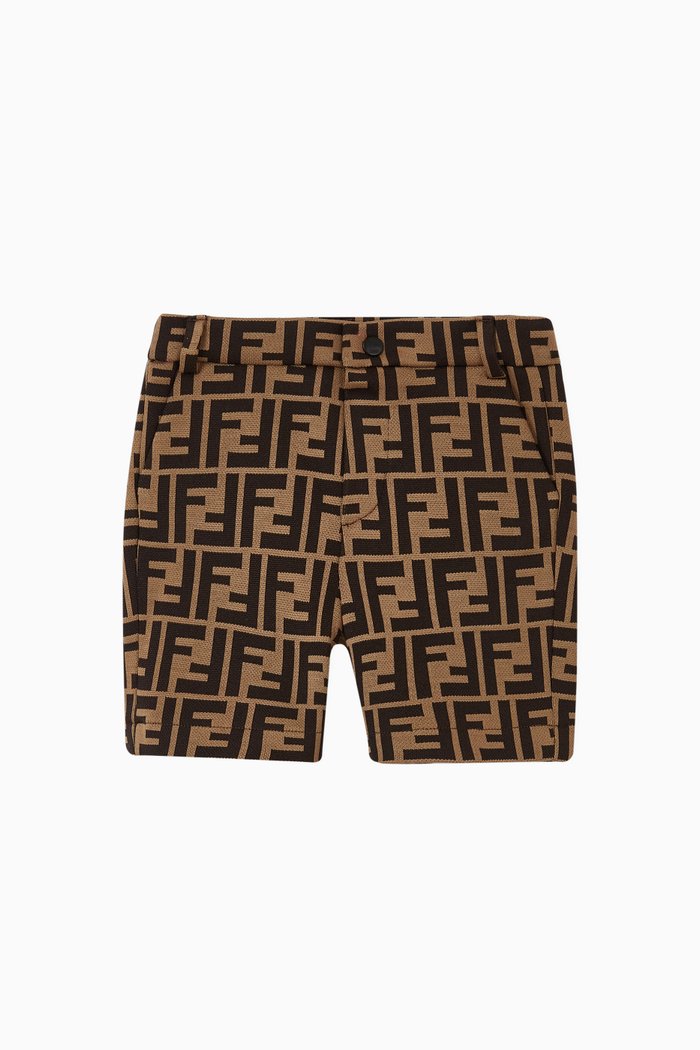 FF Logo Cotton Blend Shorts, Brown