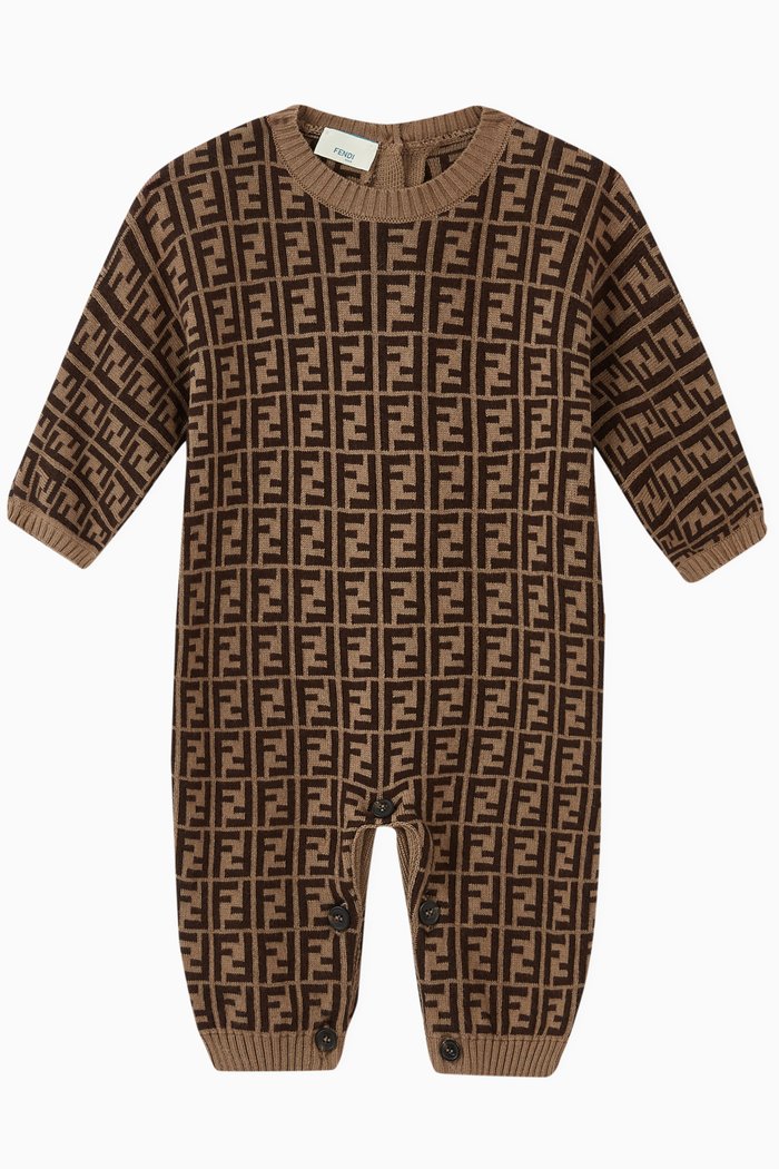 

FF Logo Cashmere Blend Romper, Brown