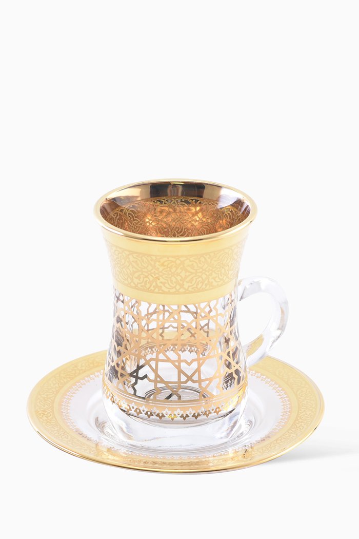 

Cordoba Tea Istikana and Saucer, Set of 12, Gold