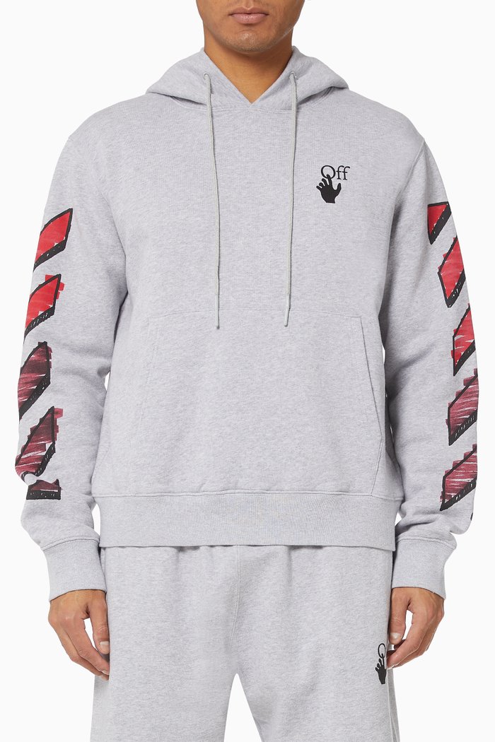 

Marker Arrows Slim Cotton Hoodie, Grey