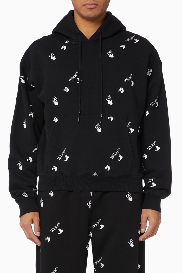 

Allover Big Logo Oversized Cotton Hoodie, Black