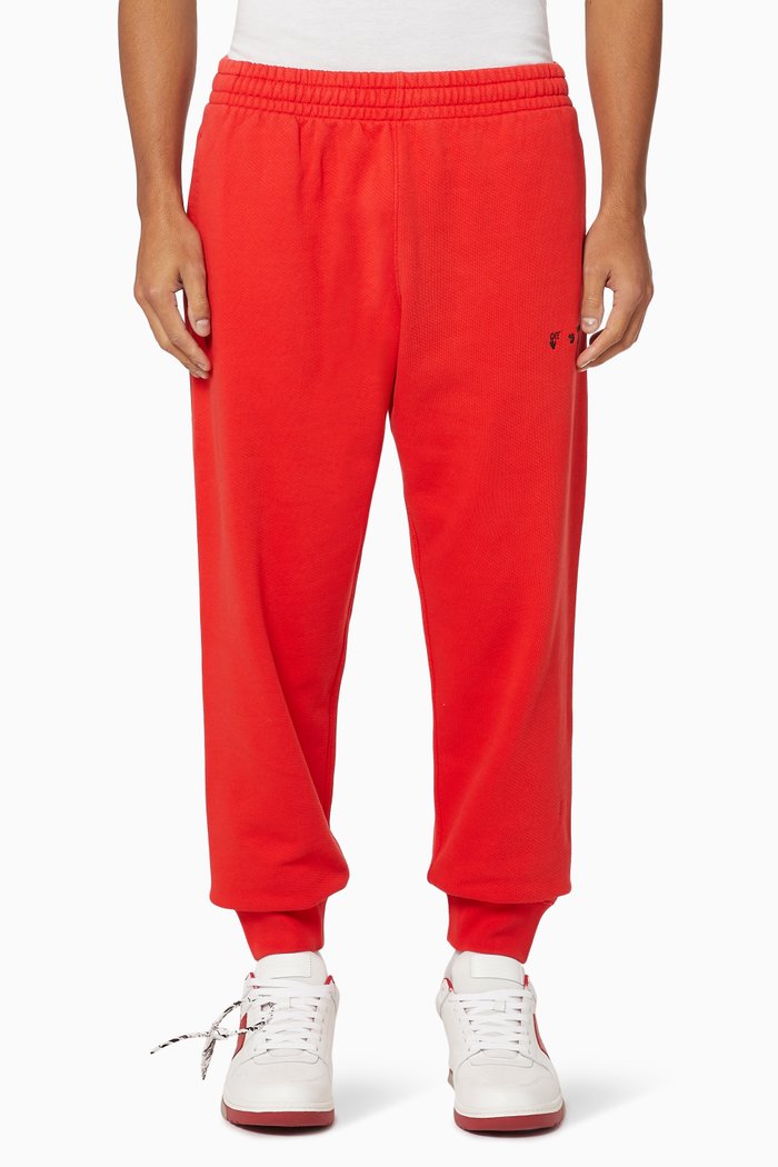 

Diagonal Cotton Cuffed Sweatpants, Red