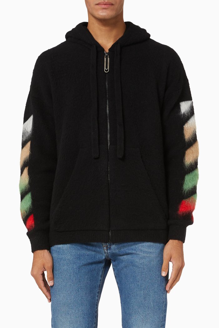 

Brushed Gradient Arrows Wool-Mohair Hoodie, Black