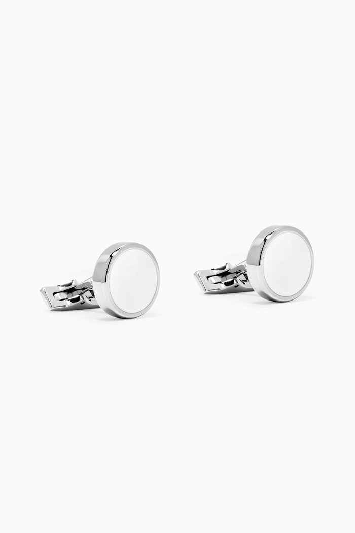 

Round Lacquer Cufflinks in Palladium, White