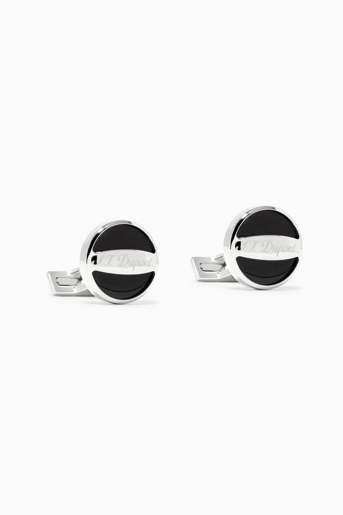 

Round Lacquer Cufflinks in Stainless Steel, Black