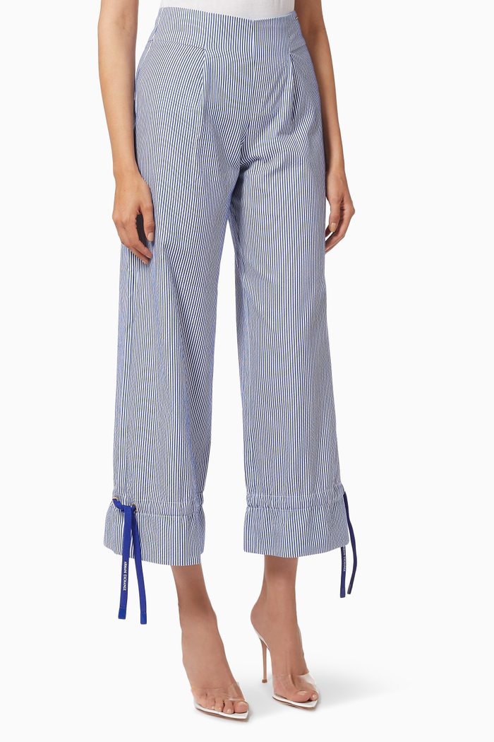

Striped Cotton Pants, White