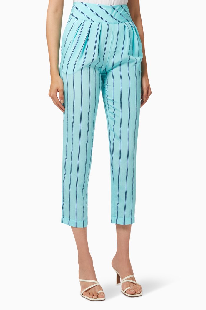 

Pants in Striped Viscose Blend, Blue