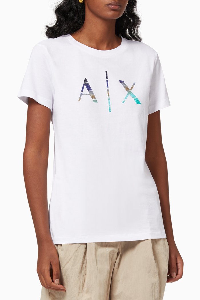 T-shirt with Glitter Logo in Cotton, White