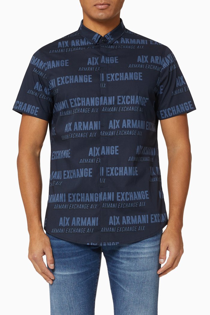 Logo Stretch Cotton Poplin Shirt, Blue