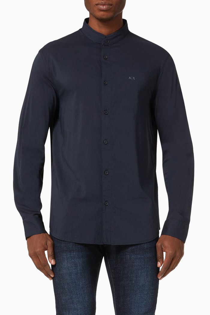 

AX Logo Text Cotton-blend Shirt, Blue