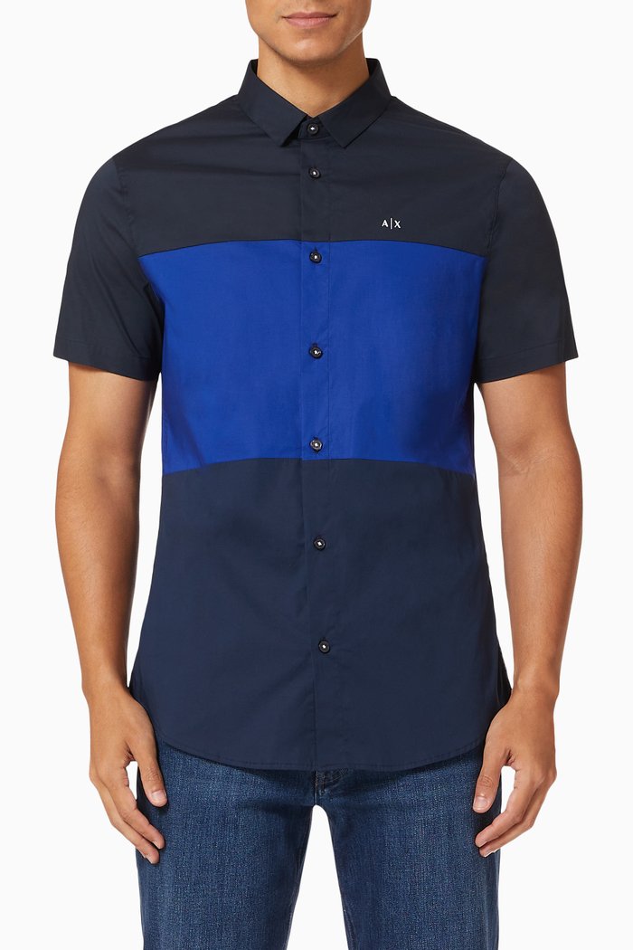 

AX Colour Block Cotton-blend Shirt, Blue