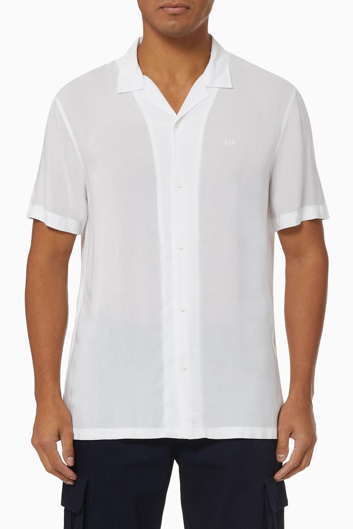 

Shirt with Spread Collar in Viscose, White